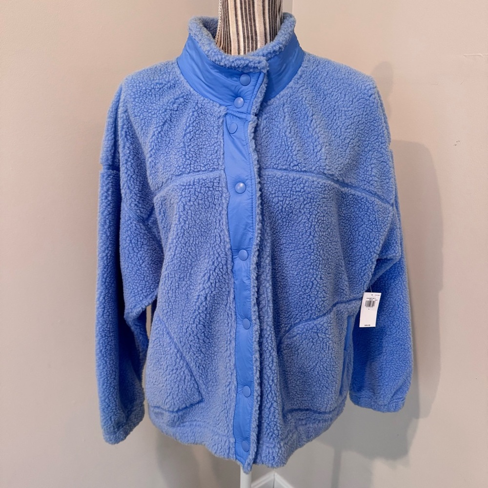 Old Navy Sherpa Snap Button Jacket Pastel Blue Womens Large NWT